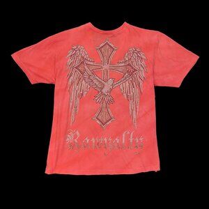 Rawyalty Rhinestone Stud Bling Mens T-Shirt XL X-Large Cross